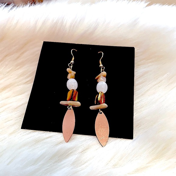 *Pretty Handmade Dangles w/Natural Healing Stones•Rose Gold•Charm•Hook Earring - Picture 1 of 16